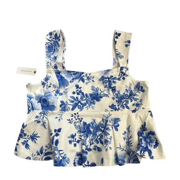 Anthropologie Maeve Blue White Peplum Crop Tank Top New Current Catalog Piece • - Picture 4 of 4